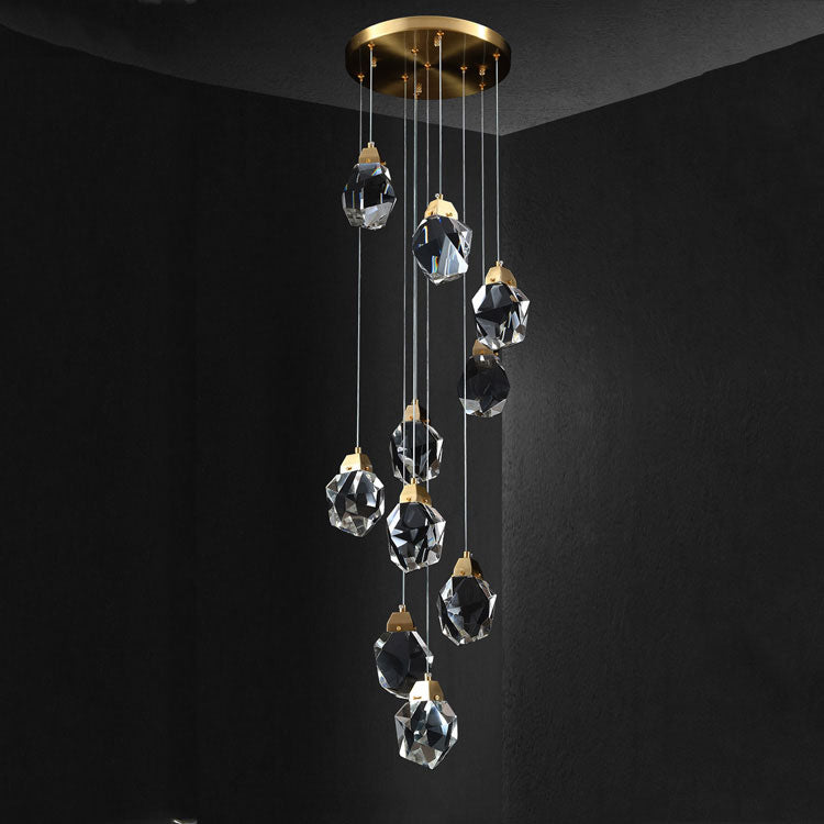 Aurelia Faceted Crystal Prisms  Staircase Loft Chandeliers - Yami Lightings