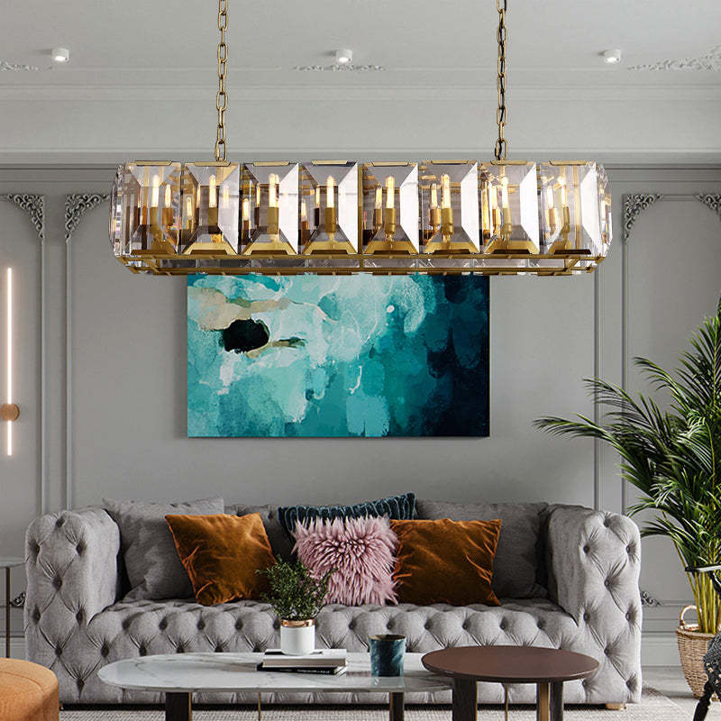 Faceted Crystal Glass Rectangular Chandelier L55" - Yami Lightings