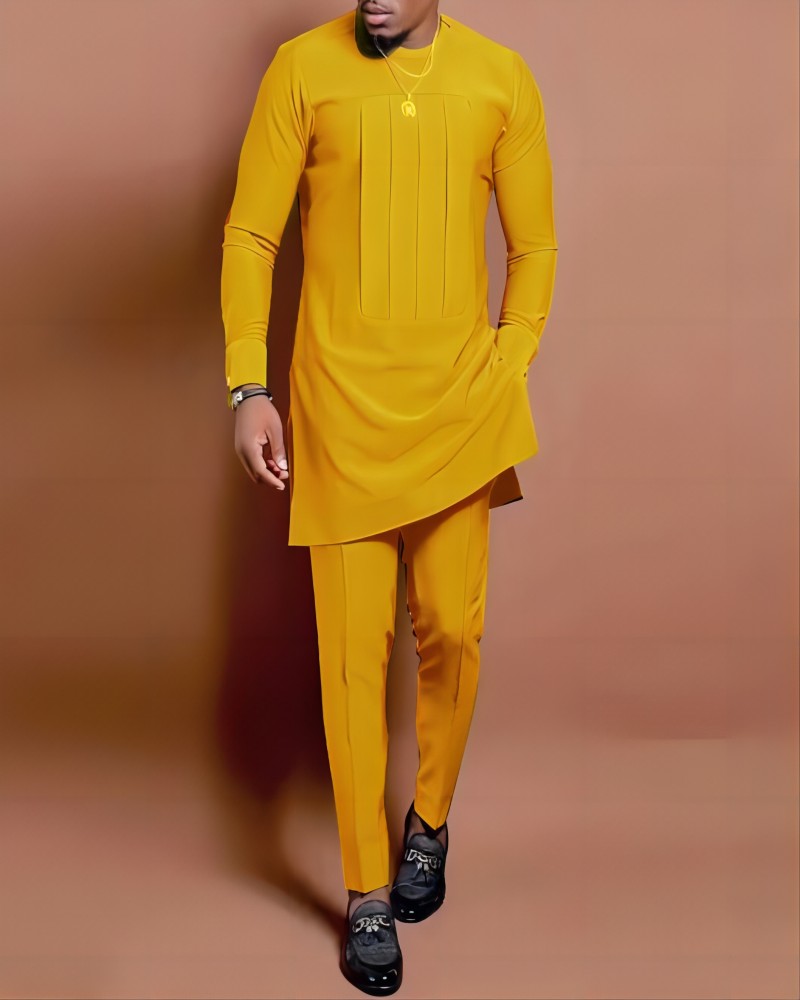 Middle East Ethnic Style Fashion Green Banquet Men's Long Sleeve Shirt Two Piece Casual Suit Dashiki Men Vêtements Hommes Clot