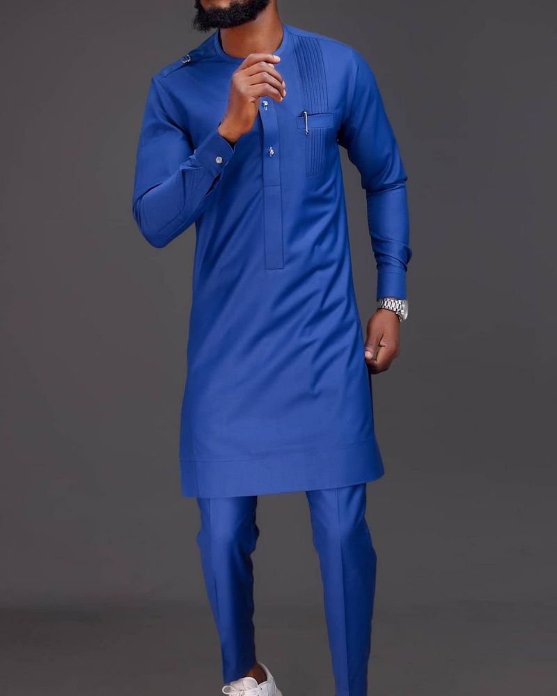 New African Ethnic Style Men's Formal Wear Blue Shirt Jacket Pants 2 ...