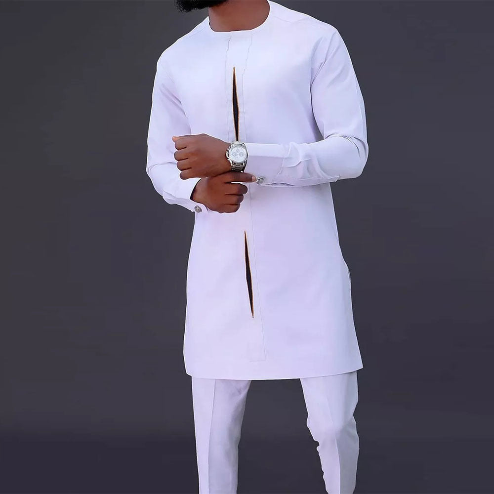 Fashion Casual White Geometric men's african Print Suit-Africance Shop