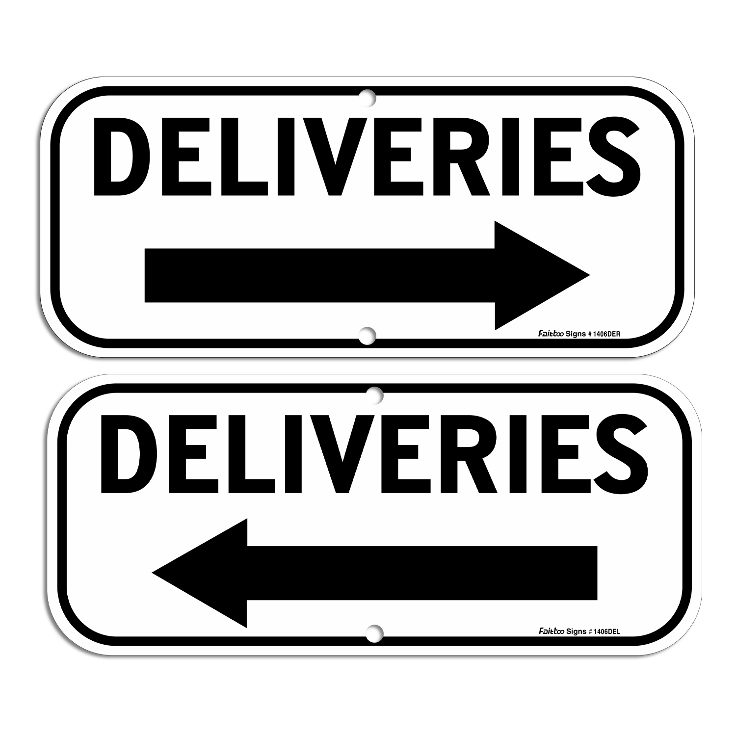 Deliveries Sign with Arrow,  Rectangle Rust Free Aluminum Metal Sign,Weather/Fade Resistant,Easy to Mount,Black on White,Indoor/Outdoor Use (Left)