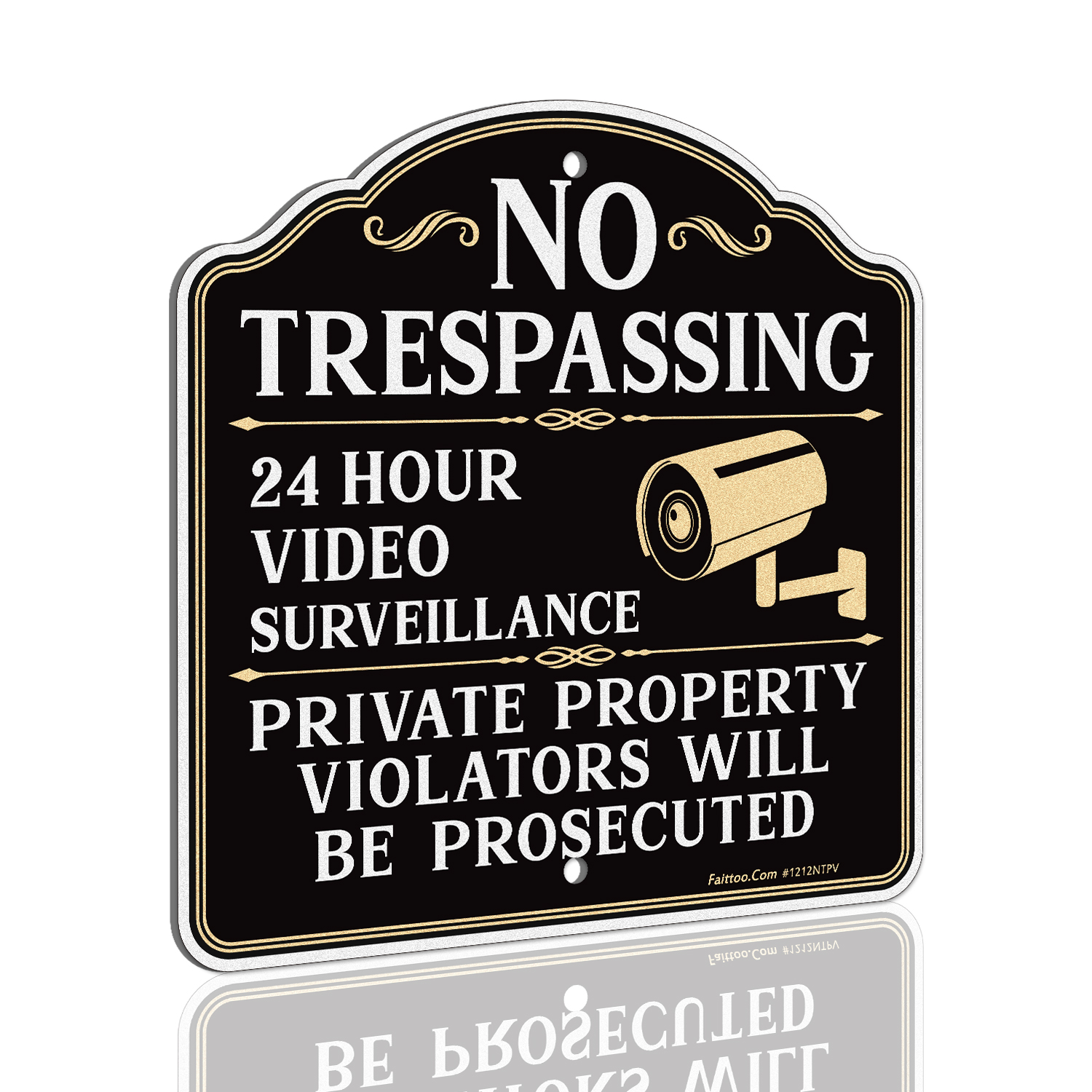 Faittoo No Trespassing Sign Private Property Protected By Video Surveillance Violators Will Be Prosecuted Sign, 11.6 x 11.6 Inch Reflective Aluminum Warning Sign, Weather/Fade Resistant, Easy to Install
