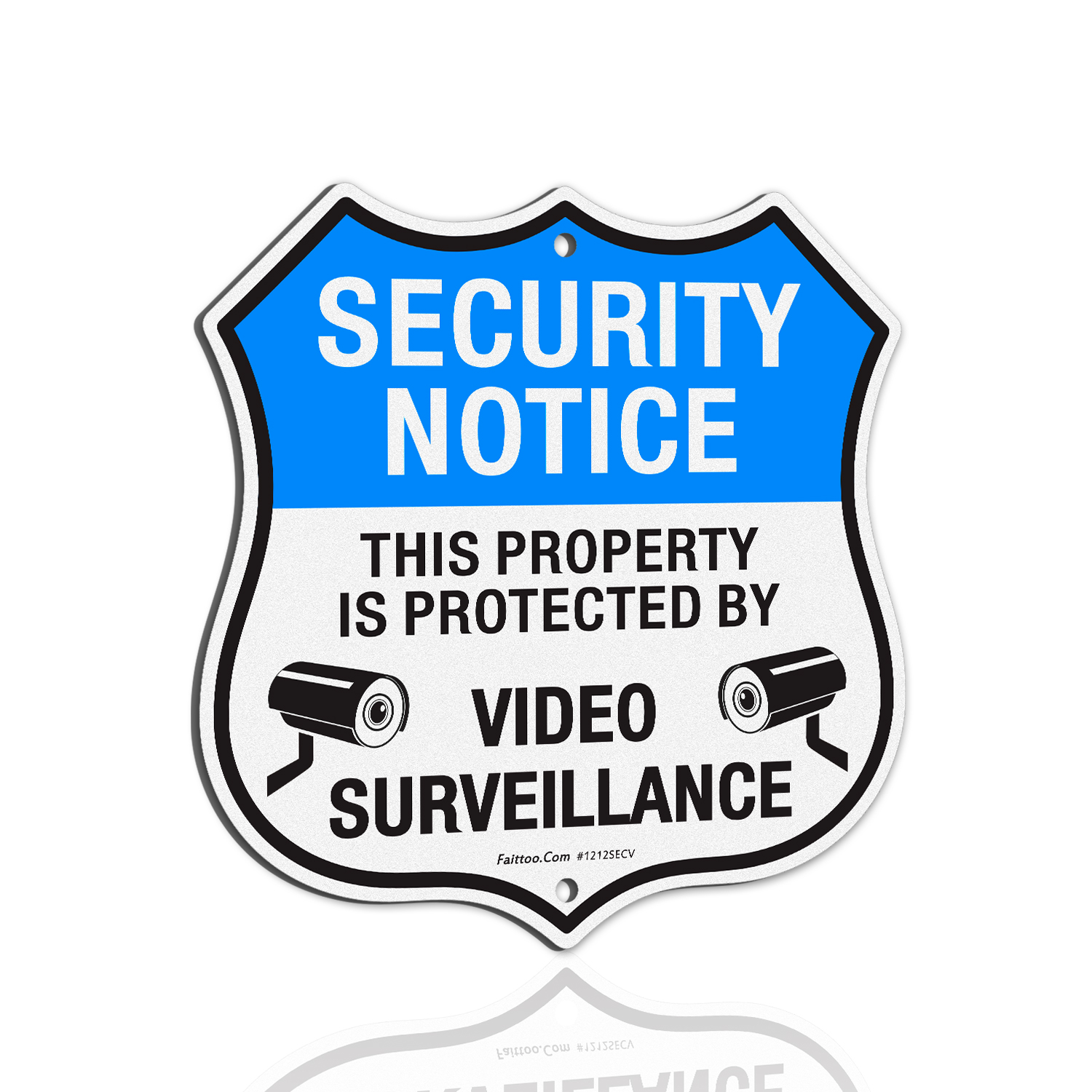 Faittoo Security Notice Sign, Property Is Protected By Video Surveillance Sign, 11.6 x 11.6 Inch Reflective Aluminum Warning Sign, UV Protected, Weather/Fade Resistant, Easy to Install