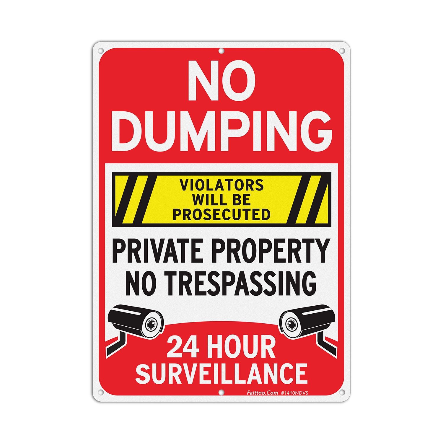 Faittoo No Dumping Sign,"Private Property No Trespassing, 24 Hour Surveillance, Violators Will Be Prosecuted" Sign, 14 x 10 Inch Reflective Aluminum Sign, Weather/Fade Resistant, Easy to Install