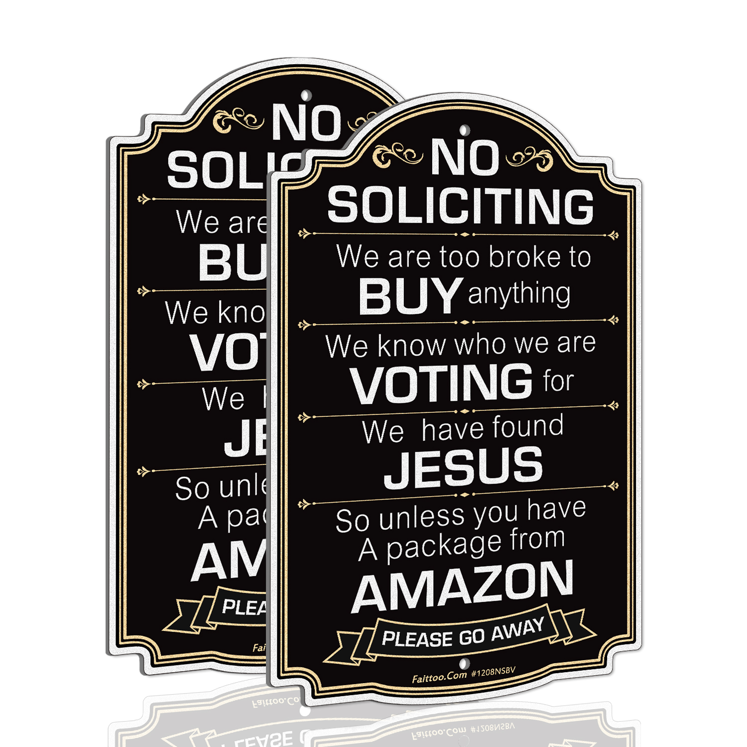 Faittoo No Soliciting Sign for House, Funny Go Away Sign, 11.6 x 7.6 Inch Reflective Aluminum No Soliciting Unless Signs for House Home Door Business, Weather/Fade Resistant, Easy to Install