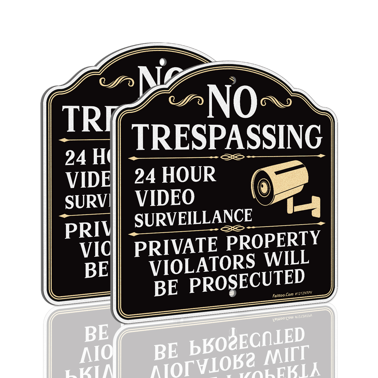 Faittoo No Trespassing Sign Private Property Protected By Video Surveillance Violators Will Be Prosecuted Sign, 11.6 x 11.6 Inch Reflective Aluminum Warning Sign, Weather/Fade Resistant, Easy to Install