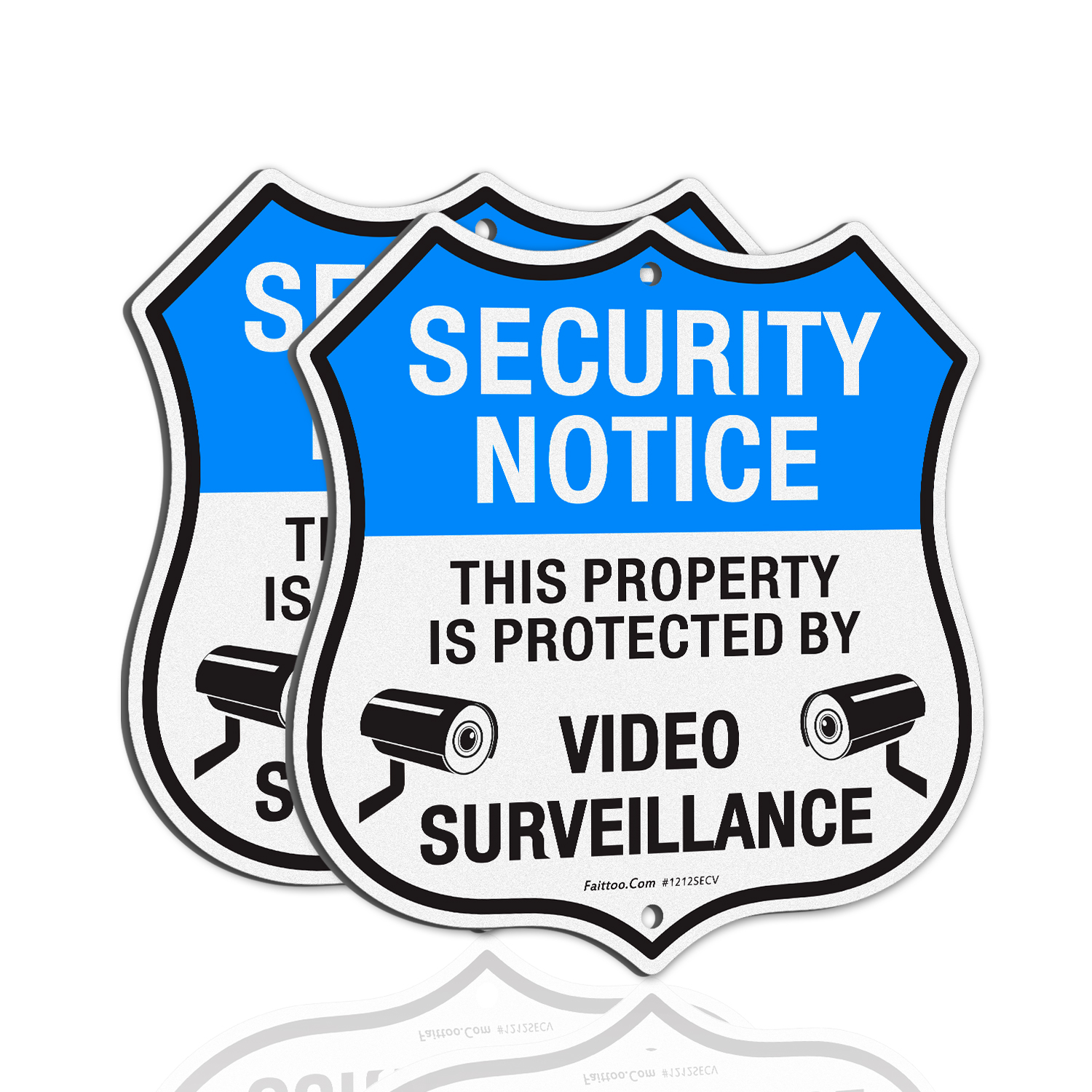 Faittoo Security Notice Sign, Property Is Protected By Video Surveillance Sign, 11.6 x 11.6 Inch Reflective Aluminum Warning Sign, UV Protected, Weather/Fade Resistant, Easy to Install
