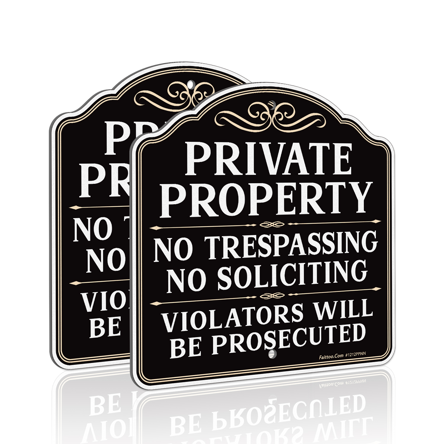 Faittoo Private Property No Trespassing No Soliciting Sign, Violators Will Be Prosecuted Sign, 11.6 x 11.6 Inch Reflective Aluminum, UV Protected, Weather/Fade Resistant, Easy to Install