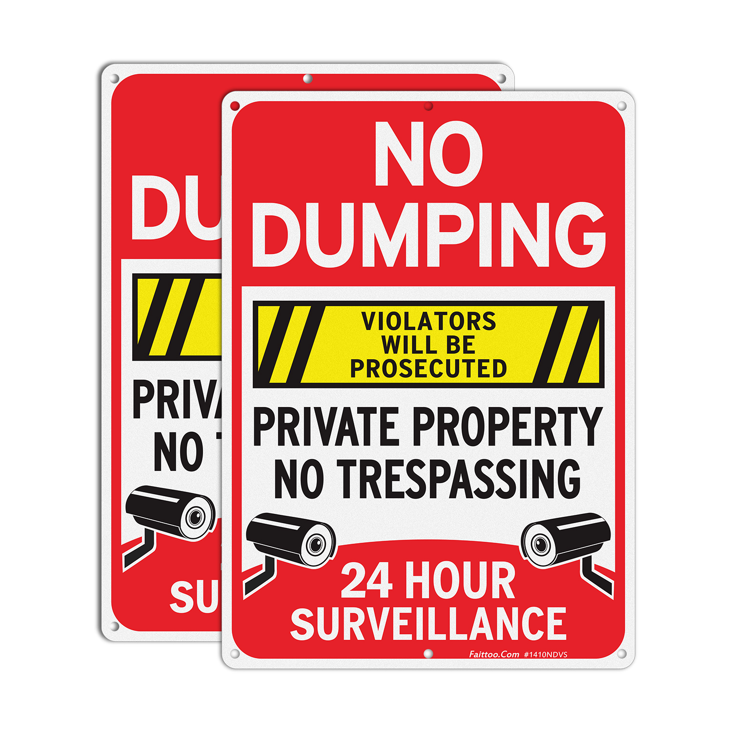 Faittoo No Dumping Sign,"Private Property No Trespassing, 24 Hour Surveillance, Violators Will Be Prosecuted" Sign, 14 x 10 Inch Reflective Aluminum Sign, Weather/Fade Resistant, Easy to Install