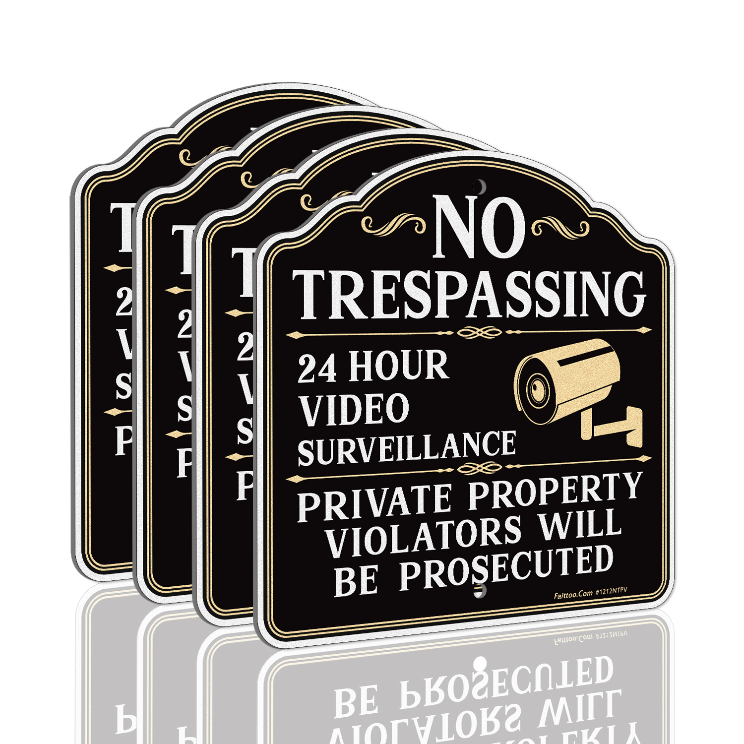Faittoo No Trespassing Sign Private Property Protected By Video Surveillance Violators Will Be Prosecuted Sign, 11.6 x 11.6 Inch Reflective Aluminum Warning Sign, Weather/Fade Resistant, Easy to Install