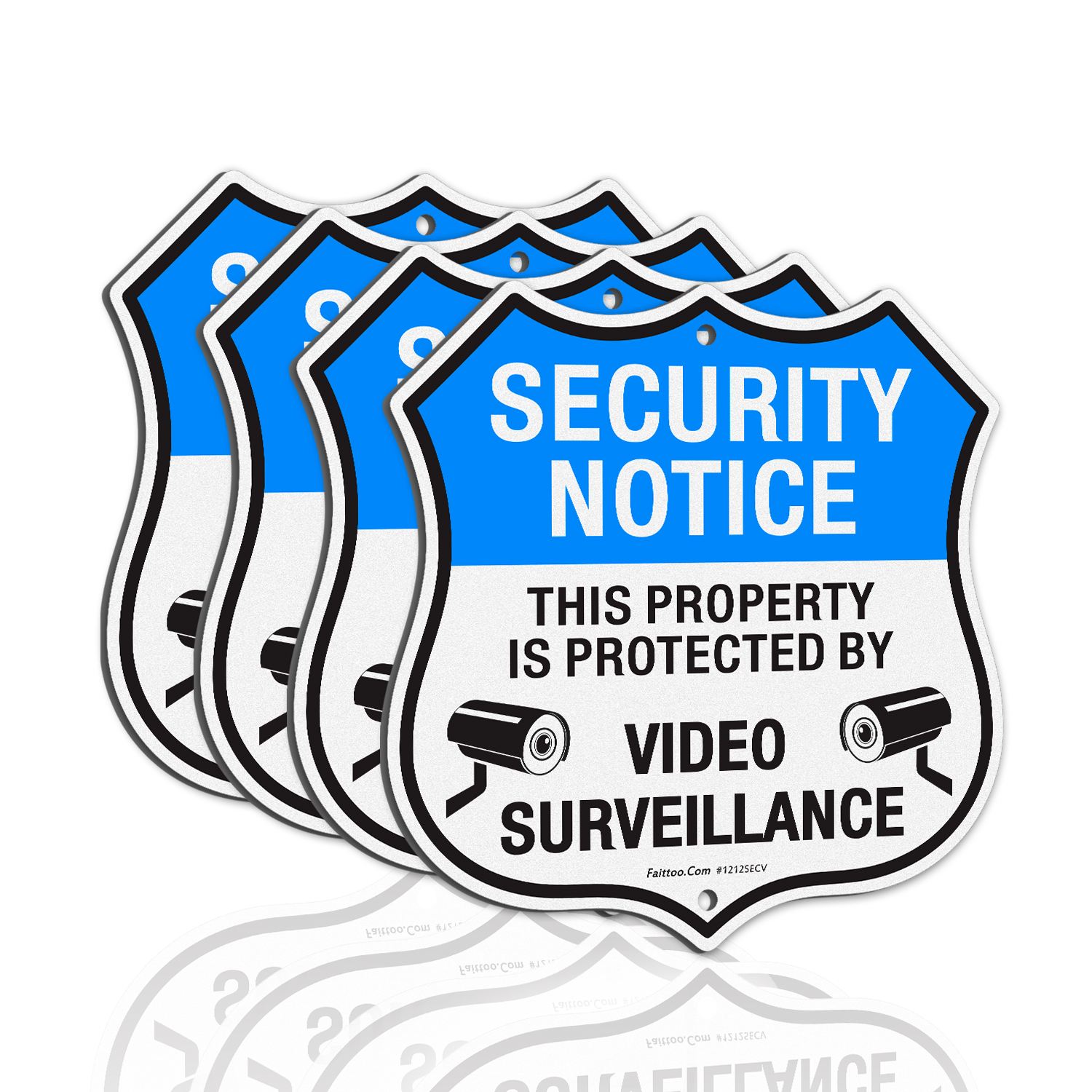 Faittoo Security Notice Sign, Property Is Protected By Video Surveillance Sign, 11.6 x 11.6 Inch Reflective Aluminum Warning Sign, UV Protected, Weather/Fade Resistant, Easy to Install