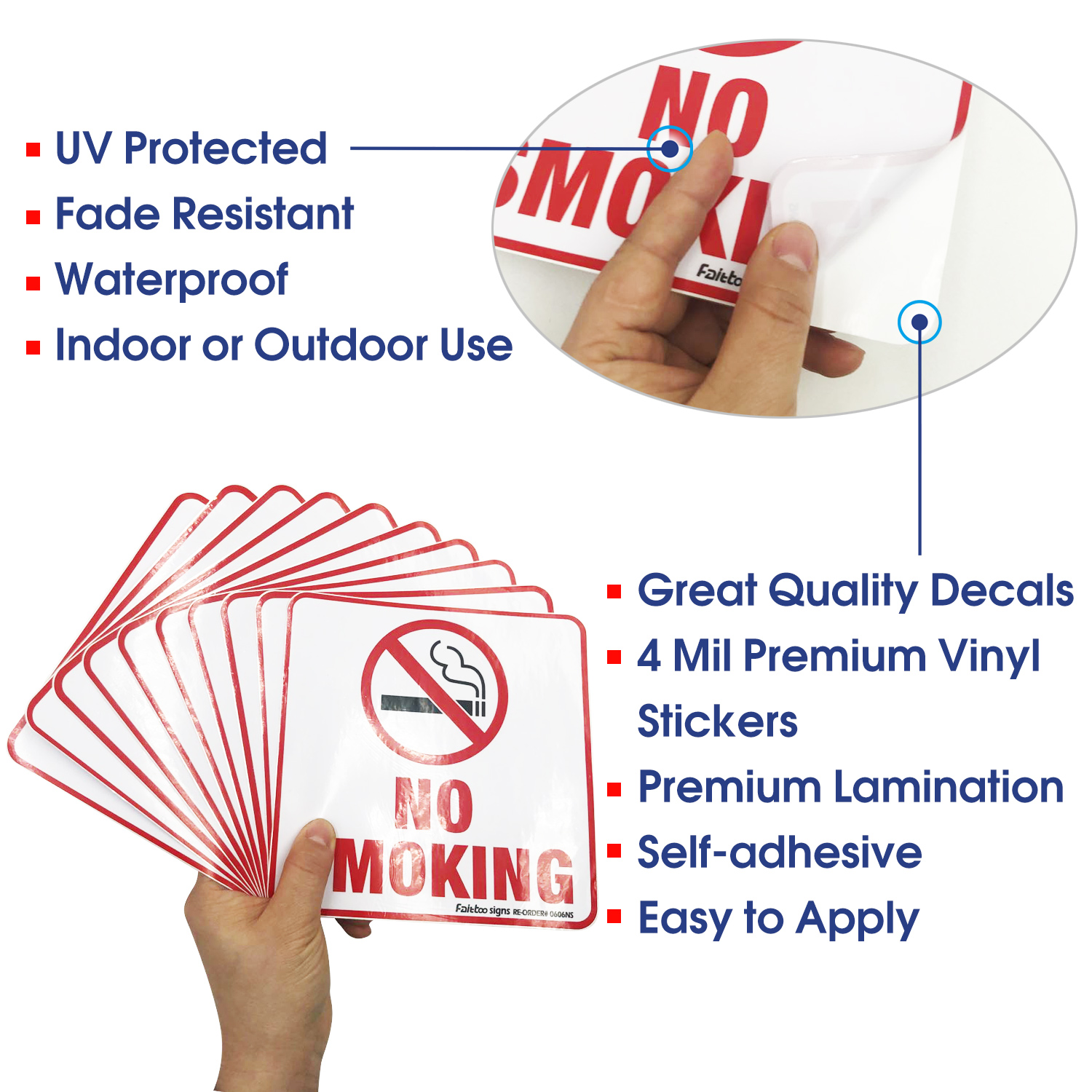 10 Pack No Smoking Stickers, No Smoking Stickers Decals, 6x6 inch Self