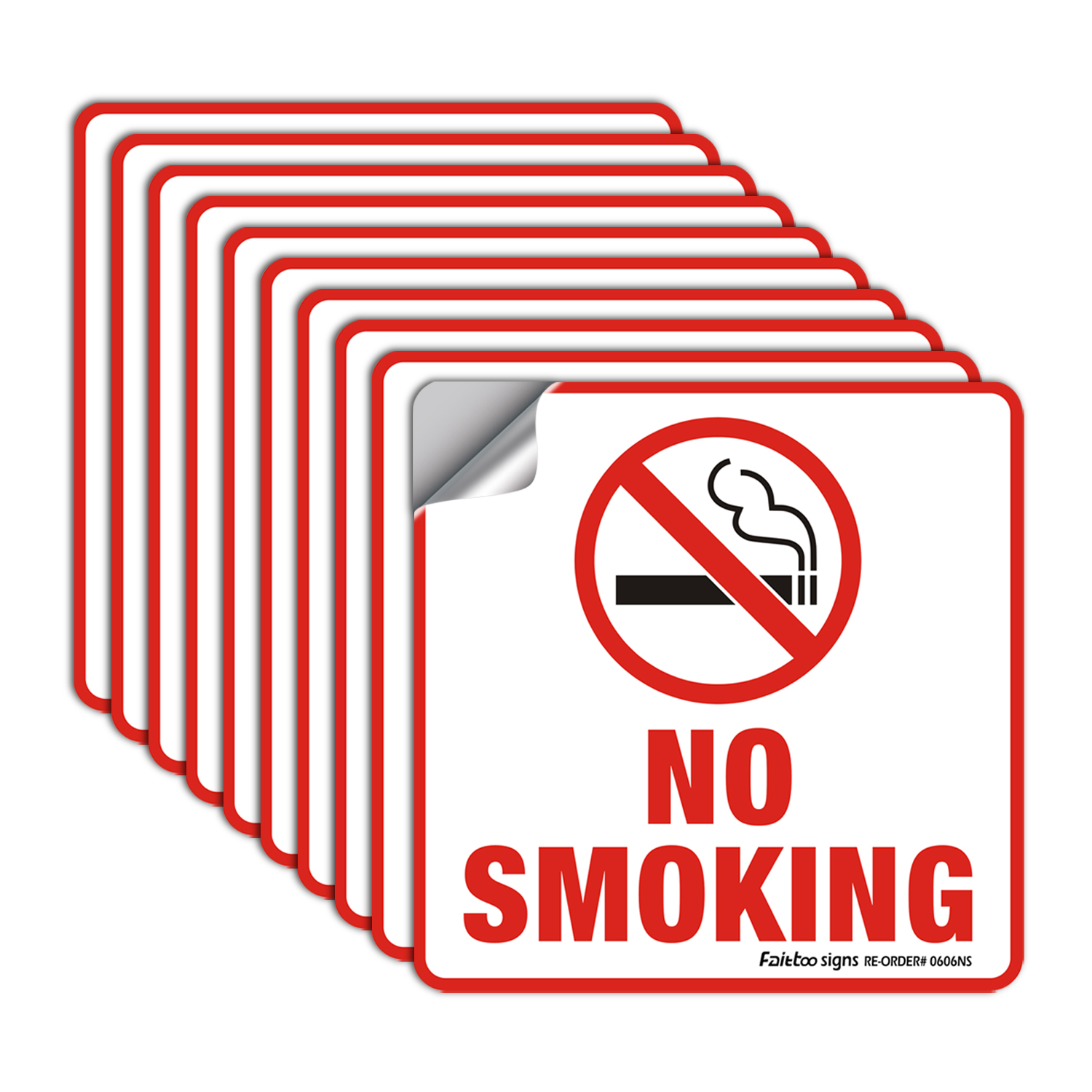 10 Pack No Smoking Stickers, No Smoking Stickers Decals, 6x6 inch Self-Adhesive Vinyl Decal Stickers, UV Printed, Durable Ink, Waterproof, Easy to Mount, Indoor/Outdoor Use
