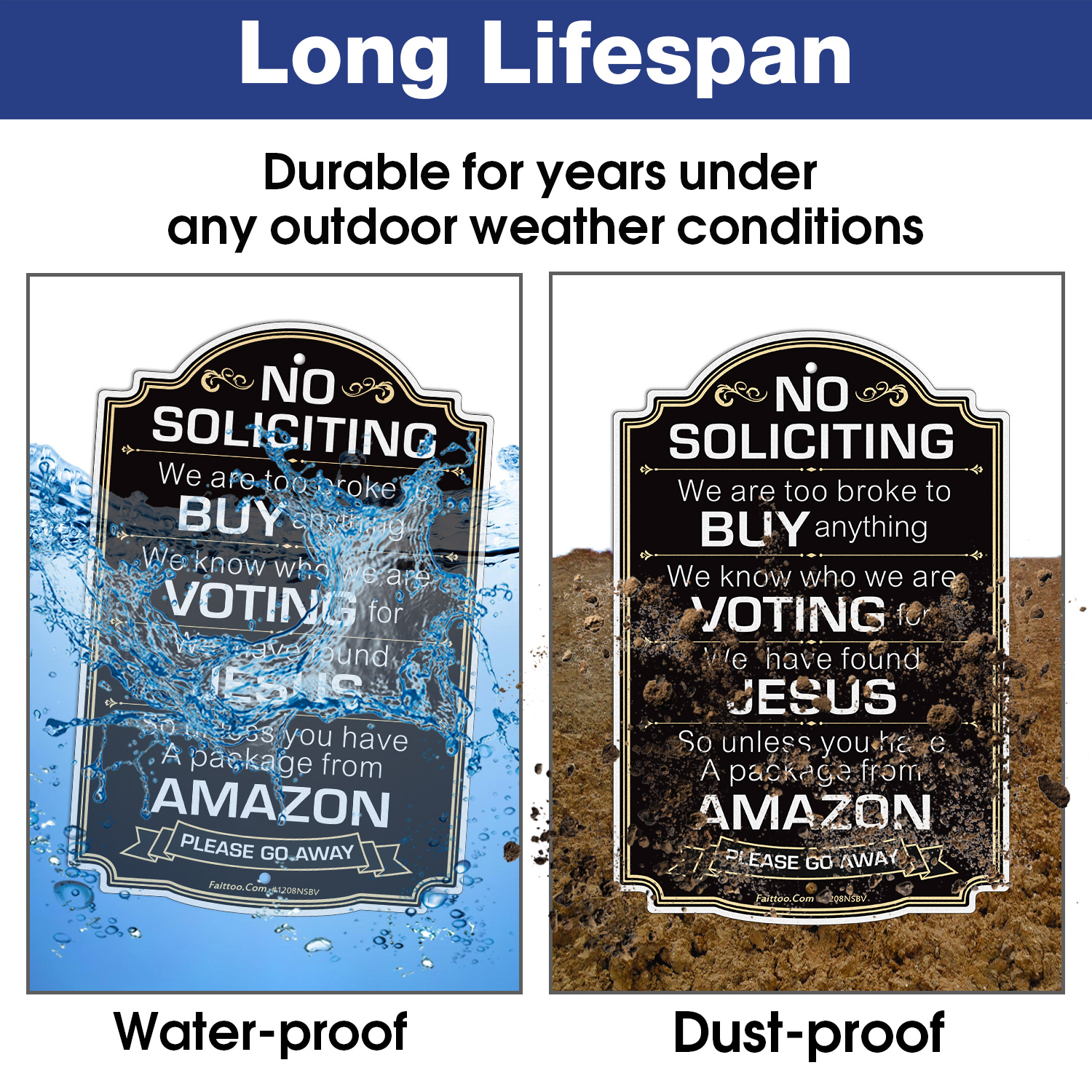 Faittoo No Soliciting Sign for House, Funny Go Away Sign, 11.6 x 7.6 Inch Reflective Aluminum No Soliciting Unless Signs for House Home Door Business, Weather/Fade Resistant, Easy to Install