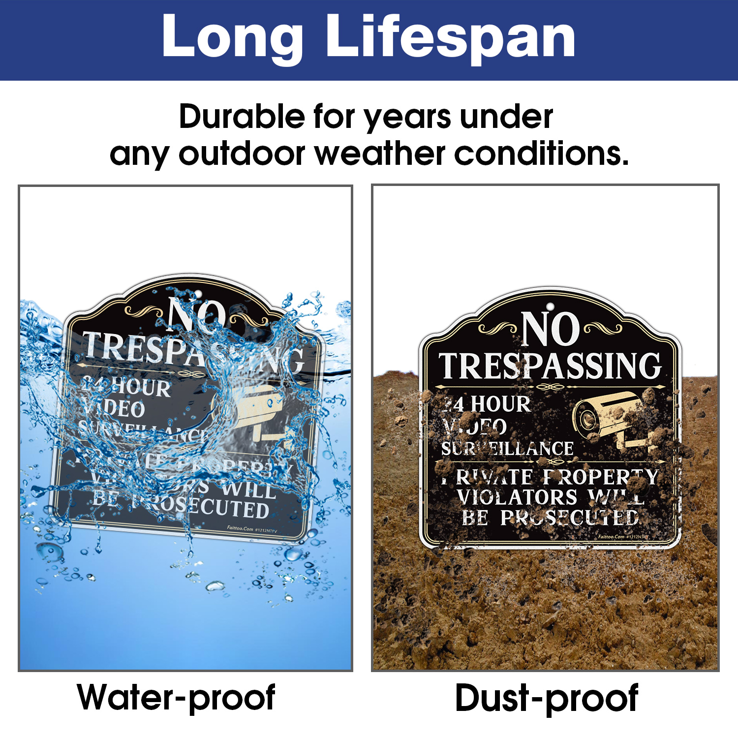 Faittoo No Trespassing Sign Private Property Protected By Video Surveillance Violators Will Be Prosecuted Sign, 11.6 x 11.6 Inch Reflective Aluminum Warning Sign, Weather/Fade Resistant, Easy to Install