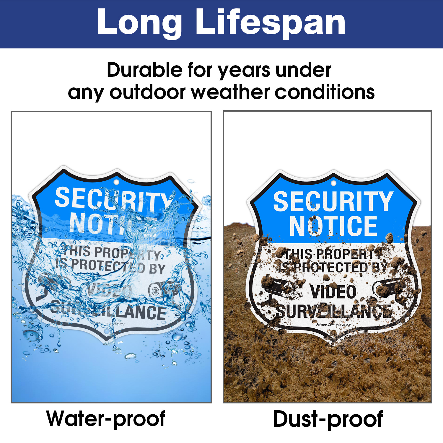 Faittoo Security Notice Sign, Property Is Protected By Video Surveillance Sign, 11.6 x 11.6 Inch Reflective Aluminum Warning Sign, UV Protected, Weather/Fade Resistant, Easy to Install