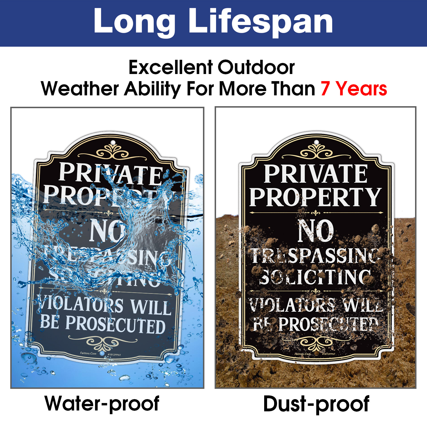 Faittoo Private Property No Trespassing Sign, Violators Will Be Prosecuted, 17.5 x 11.6 Inch Reflective Aluminum Warning Sign, UV Protected, Weather/Fade Resistant, Easy to Install