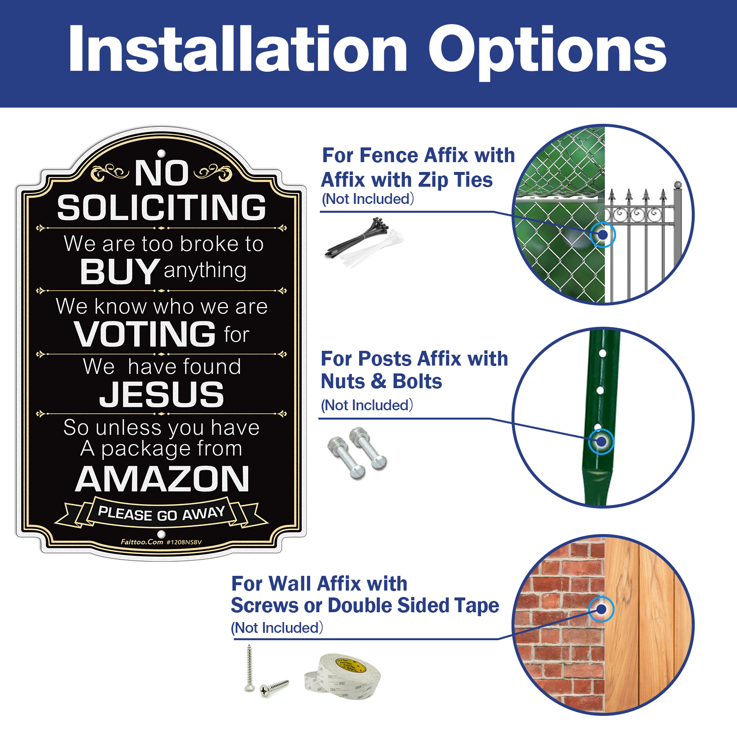 Faittoo No Soliciting Sign for House, Funny Go Away Sign, 11.6 x 7.6 Inch Reflective Aluminum No Soliciting Unless Signs for House Home Door Business, Weather/Fade Resistant, Easy to Install