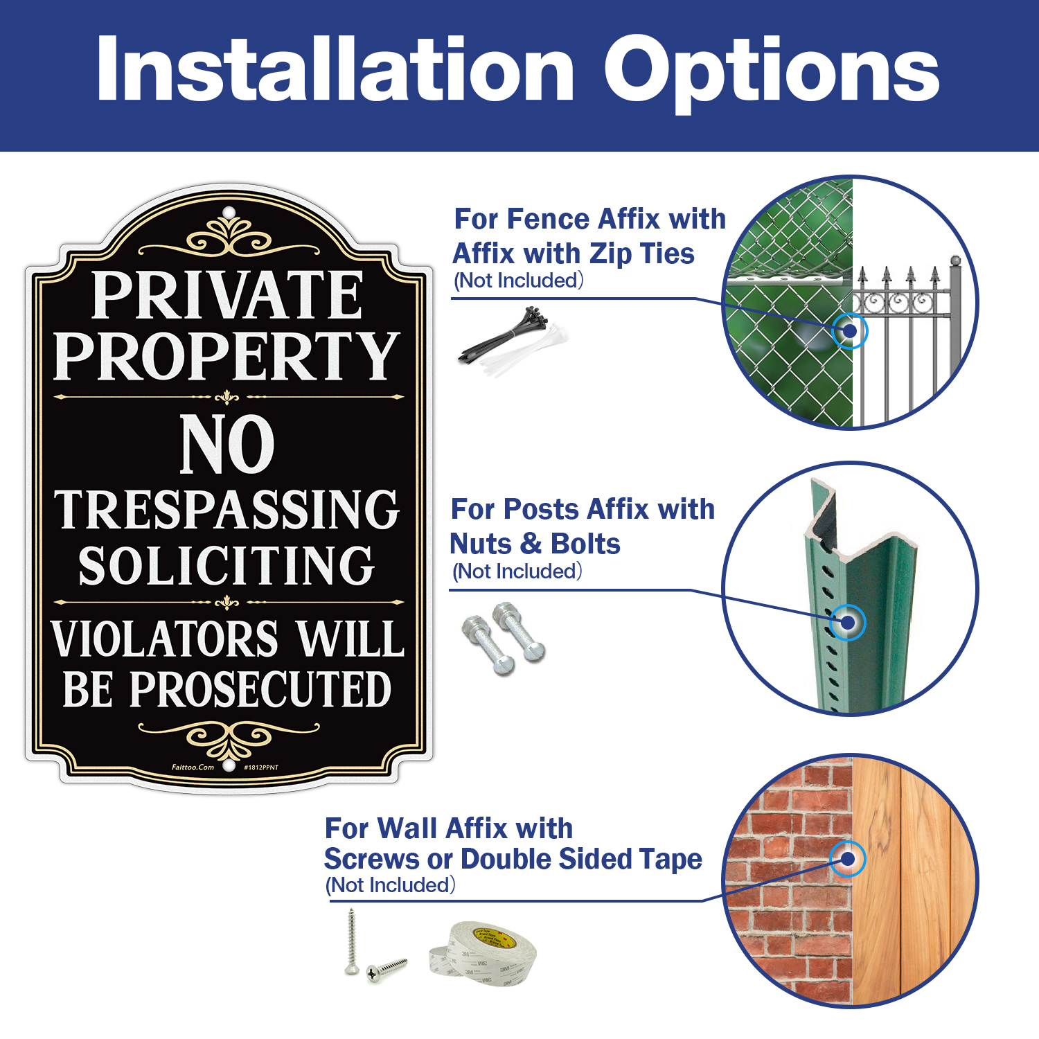 Faittoo Private Property No Trespassing Sign, Violators Will Be Prosecuted, 17.5 x 11.6 Inch Reflective Aluminum Warning Sign, UV Protected, Weather/Fade Resistant, Easy to Install