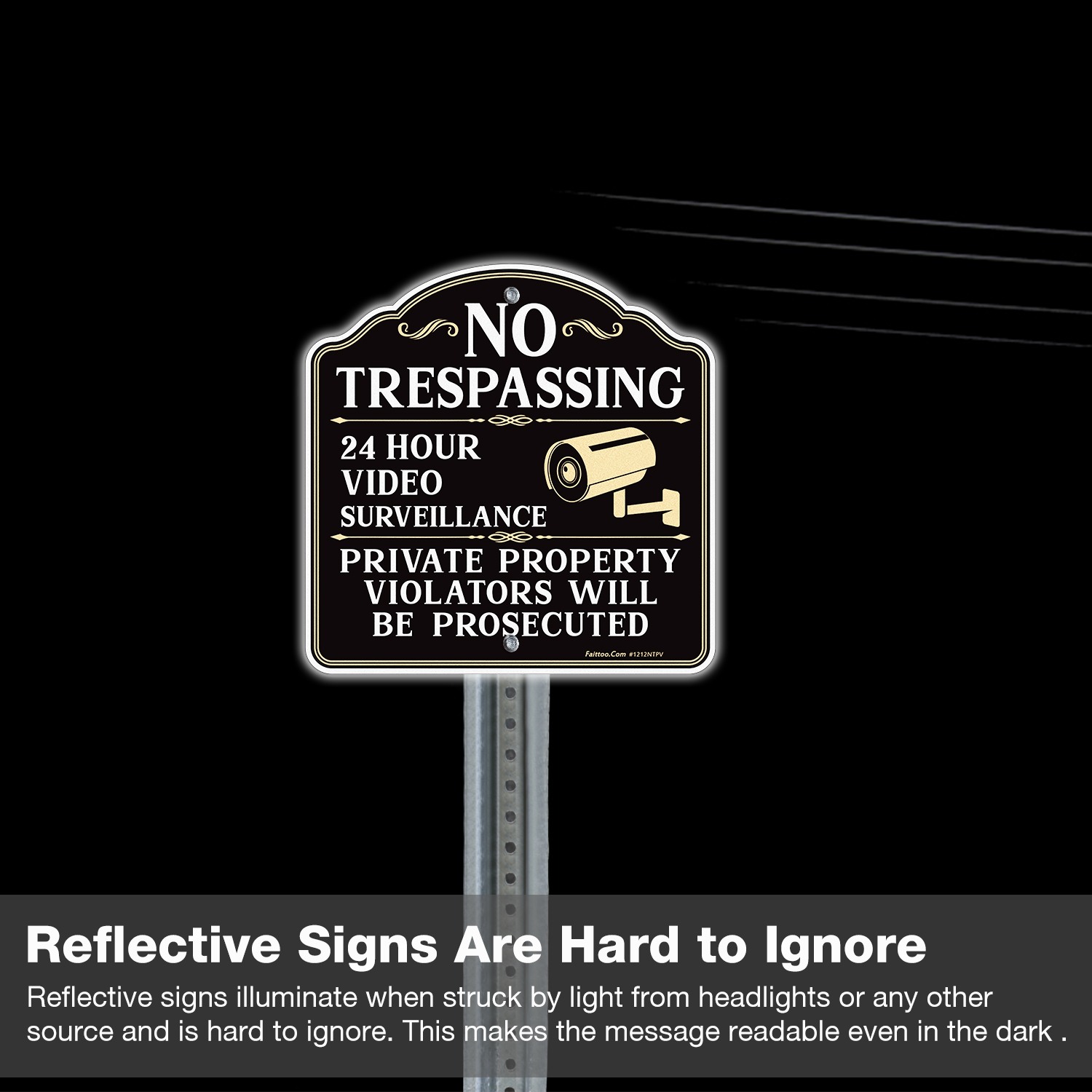 Faittoo No Trespassing Sign Private Property Protected By Video Surveillance Violators Will Be Prosecuted Sign, 11.6 x 11.6 Inch Reflective Aluminum Warning Sign, Weather/Fade Resistant, Easy to Install