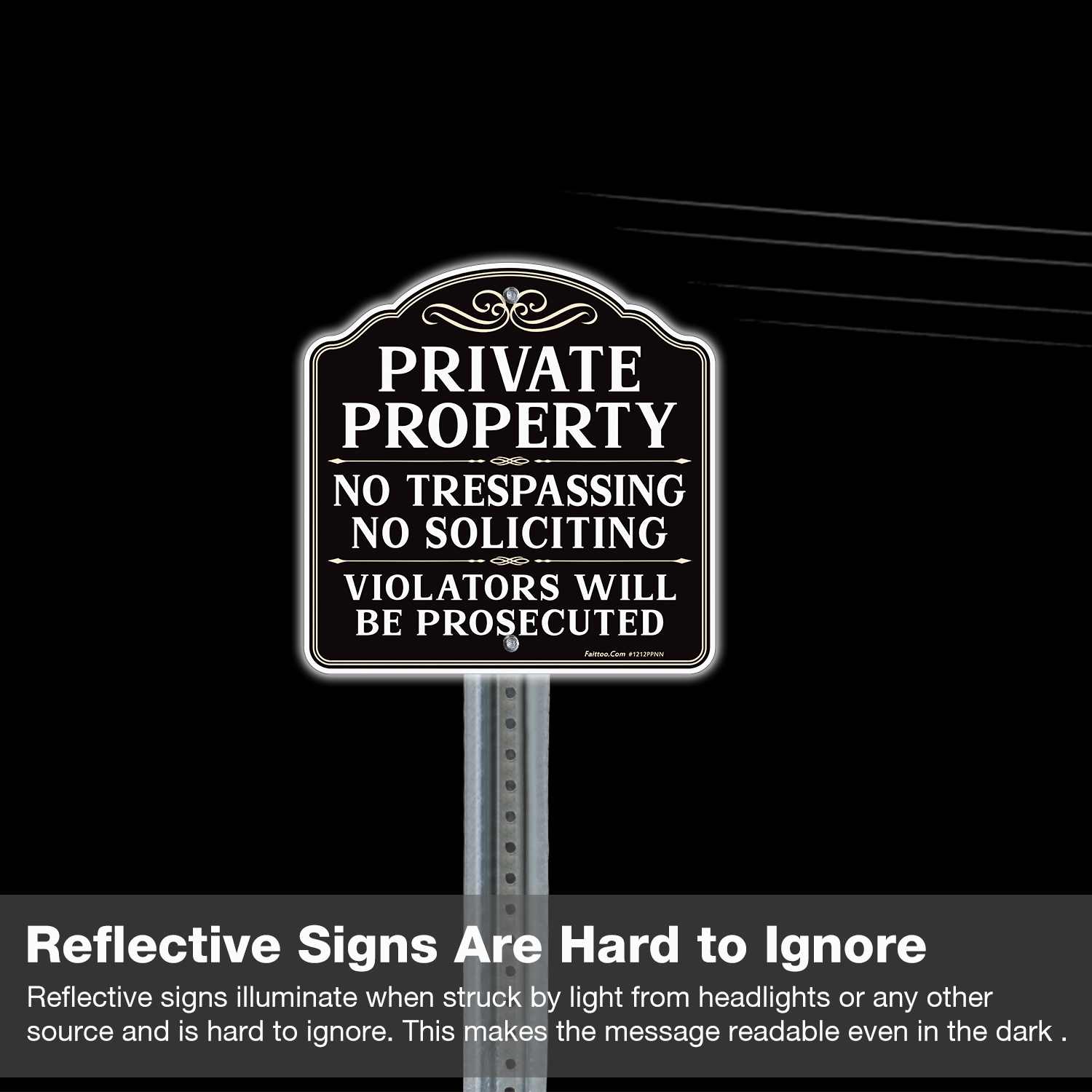 Faittoo Private Property No Trespassing No Soliciting Sign, Violators Will Be Prosecuted Sign, 11.6 x 11.6 Inch Reflective Aluminum, UV Protected, Weather/Fade Resistant, Easy to Install
