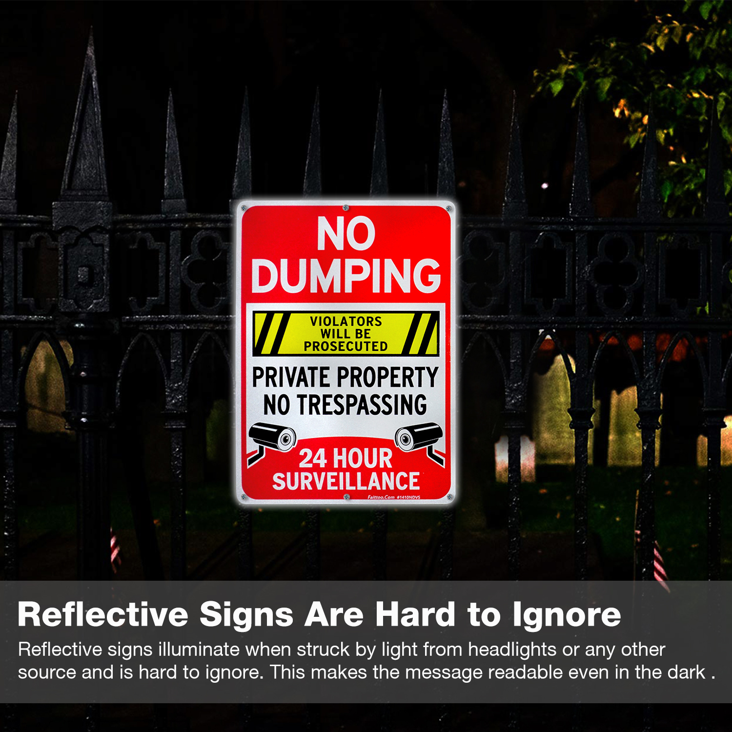 Faittoo No Dumping Sign,"Private Property No Trespassing, 24 Hour Surveillance, Violators Will Be Prosecuted" Sign, 14 x 10 Inch Reflective Aluminum Sign, Weather/Fade Resistant, Easy to Install