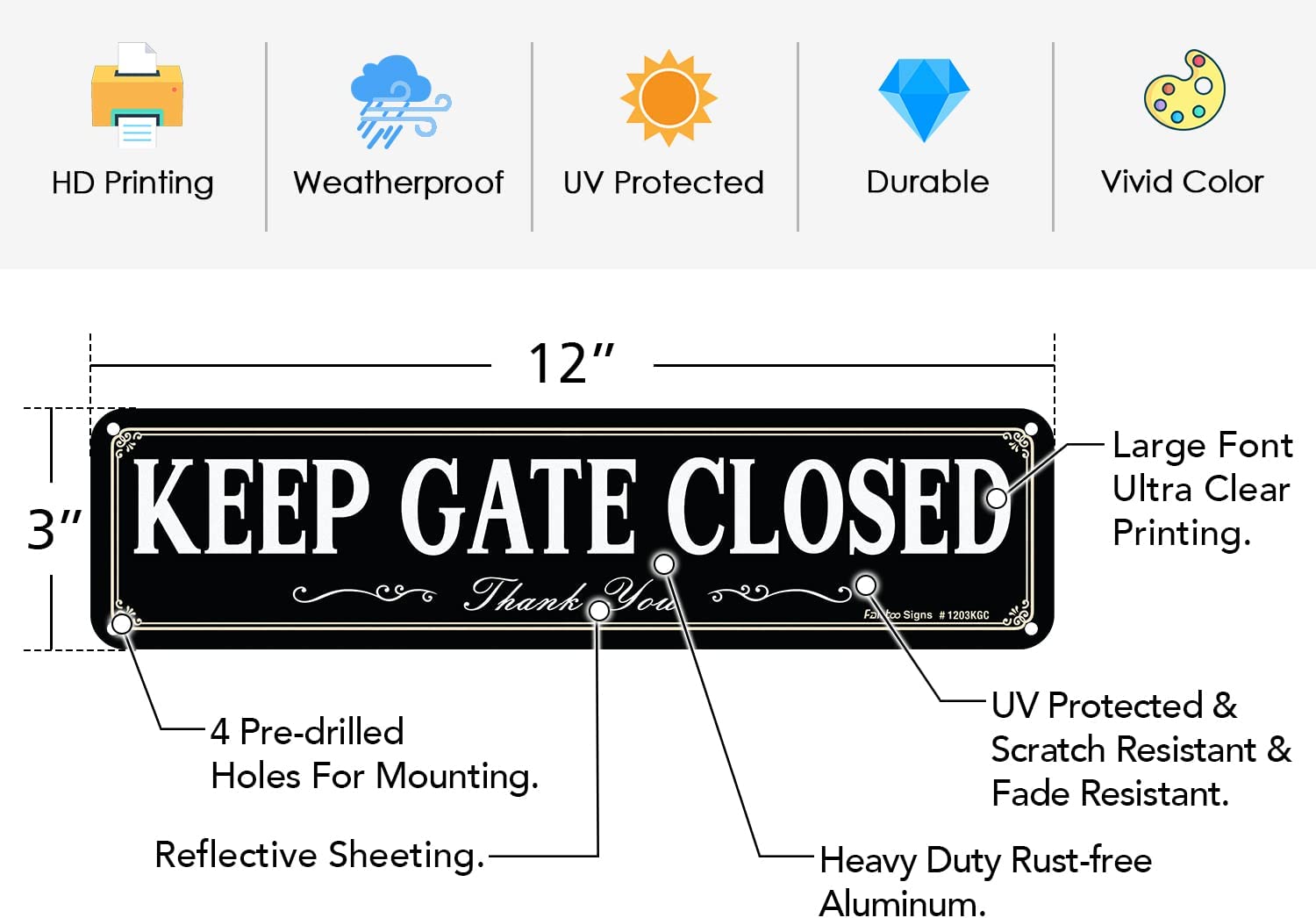 Please Keep This Gate Closed All Times Sign, 2-Pack 10 x 7 Inch Reflective Rust Free Aluminum, UV Protected, Weather/Fade Resistant, Easy to Install and Read, Indoor/ Outdoors Use