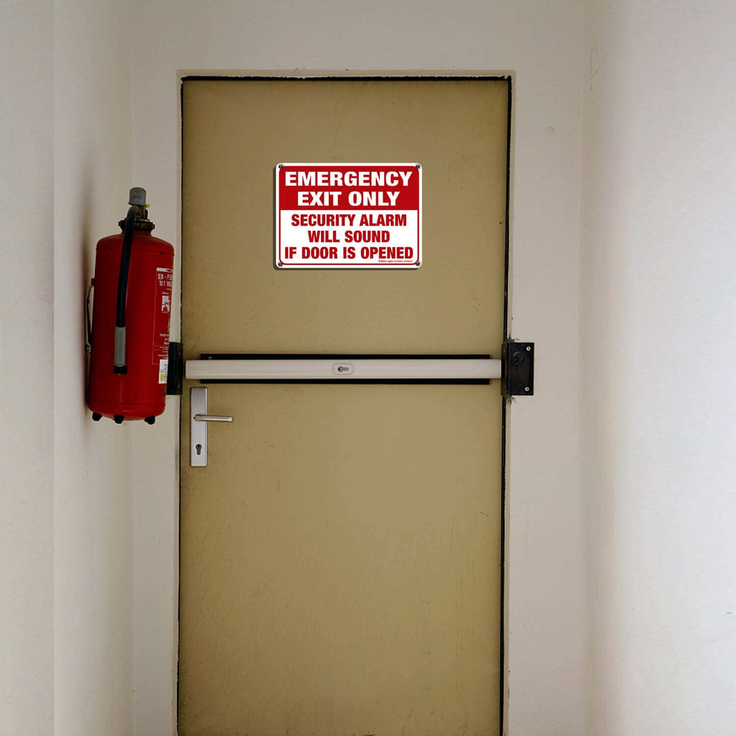 Emergency Exit Only Sticker, Emergency Exit Only - Security Alarm Will Sound If Door Is Opened Label, 10 x 7 inch Self-Adhesive Vinyl Decal Stickers, Reflective, UV Protected, Waterproof