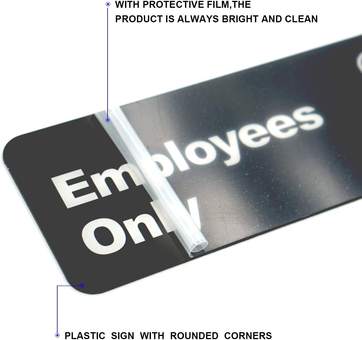 "Employee Only" Informative Acrylic Plastic Sign with Symbols, (4 Pack) 9 X 3 Inch, Self Adhesive, Use for Office/Business, Easy to Apply, White Big Letters on Black Plate