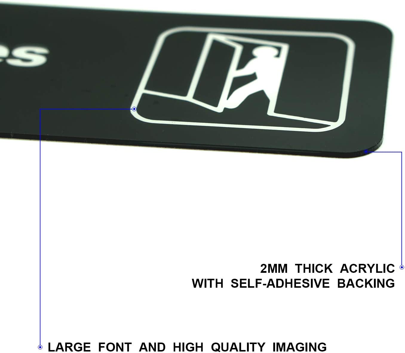 "Employee Only" Informative Acrylic Plastic Sign with Symbols, (4 Pack) 9 X 3 Inch, Self Adhesive, Use for Office/Business, Easy to Apply, White Big Letters on Black Plate