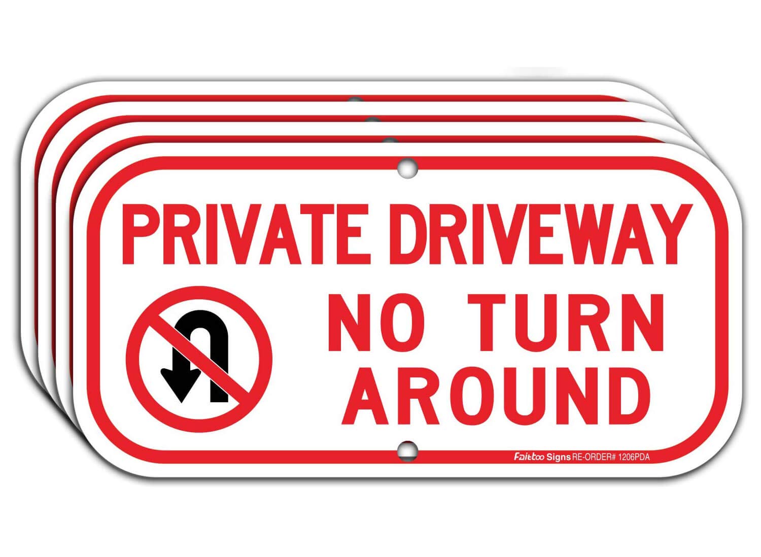 Private Driveway Sign,No Turn Around Driveway Sign, 4 Pack, Reflective .40 Rust Free Aluminum 12 x 6 Inches, UV Protected, Weather Resistant, Waterproof, Durable Ink，Easy to Mount