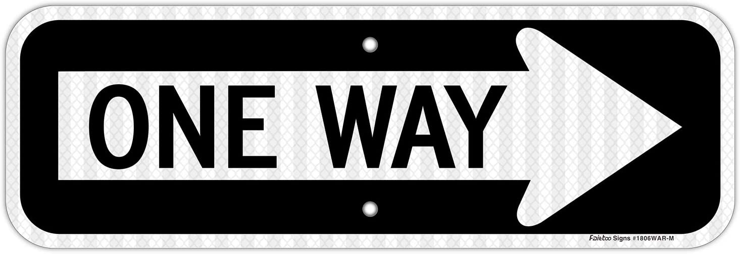 One Way Sign with Left Arrow, 18x6 Inches Engineer Grade Reflective Ru
