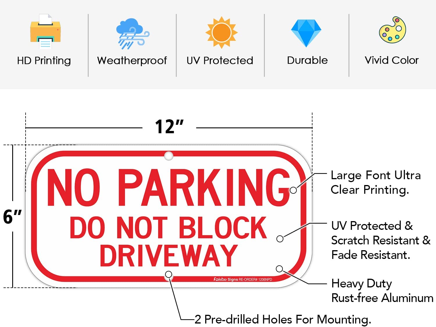 2 Pack No Parking Sign, Do Not Block Driveway Sign, Rust Free .40 Aluminum 12 x 6 Inches, UV Protected , Weather Resistant, Waterproof, Durable Ink，Easy to Mount