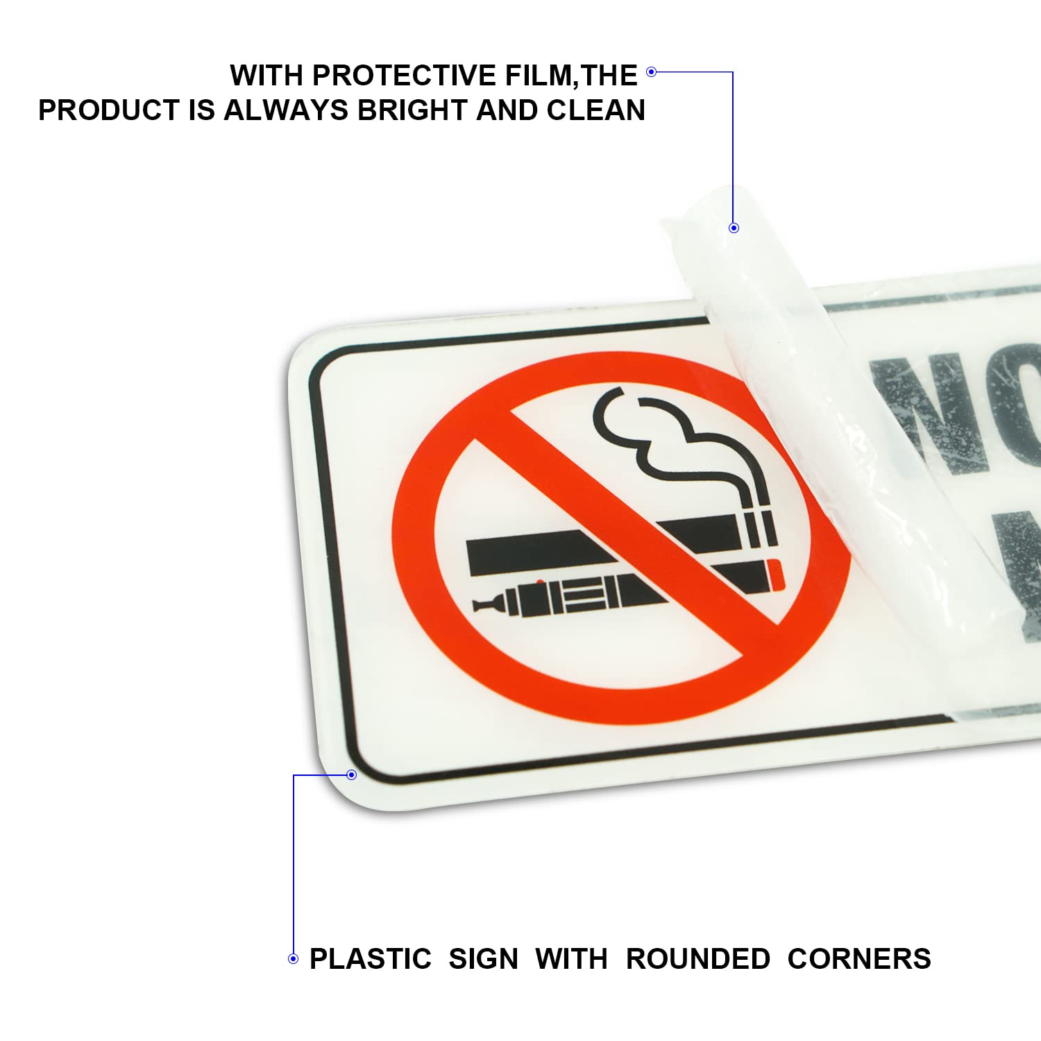 No Smoking No Vaping Sign, (4 Pack) 9 X 3 Inch, Self-Adhesive, Use for