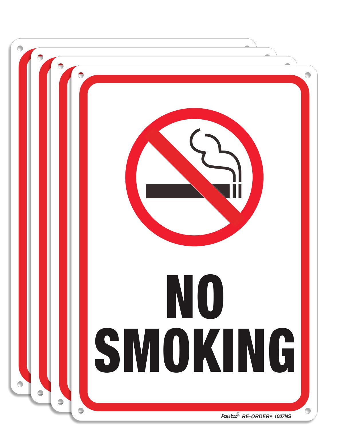 No Smoking Sign,4 Pack No Smoking Metal Reflective Signs - 10 x 7 Inch