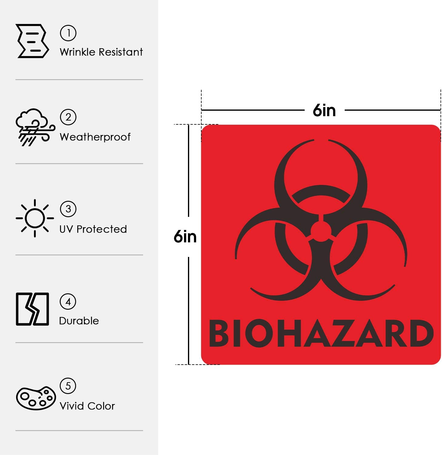 (12 Pack) Biohazard Stickers Sign, 6x6 Inches Waterproof Biohazard Warning Label，6 Mil Vinyl Self Adhesive Durable Decal Stickers Use for Labs, Hospitals and Industrial