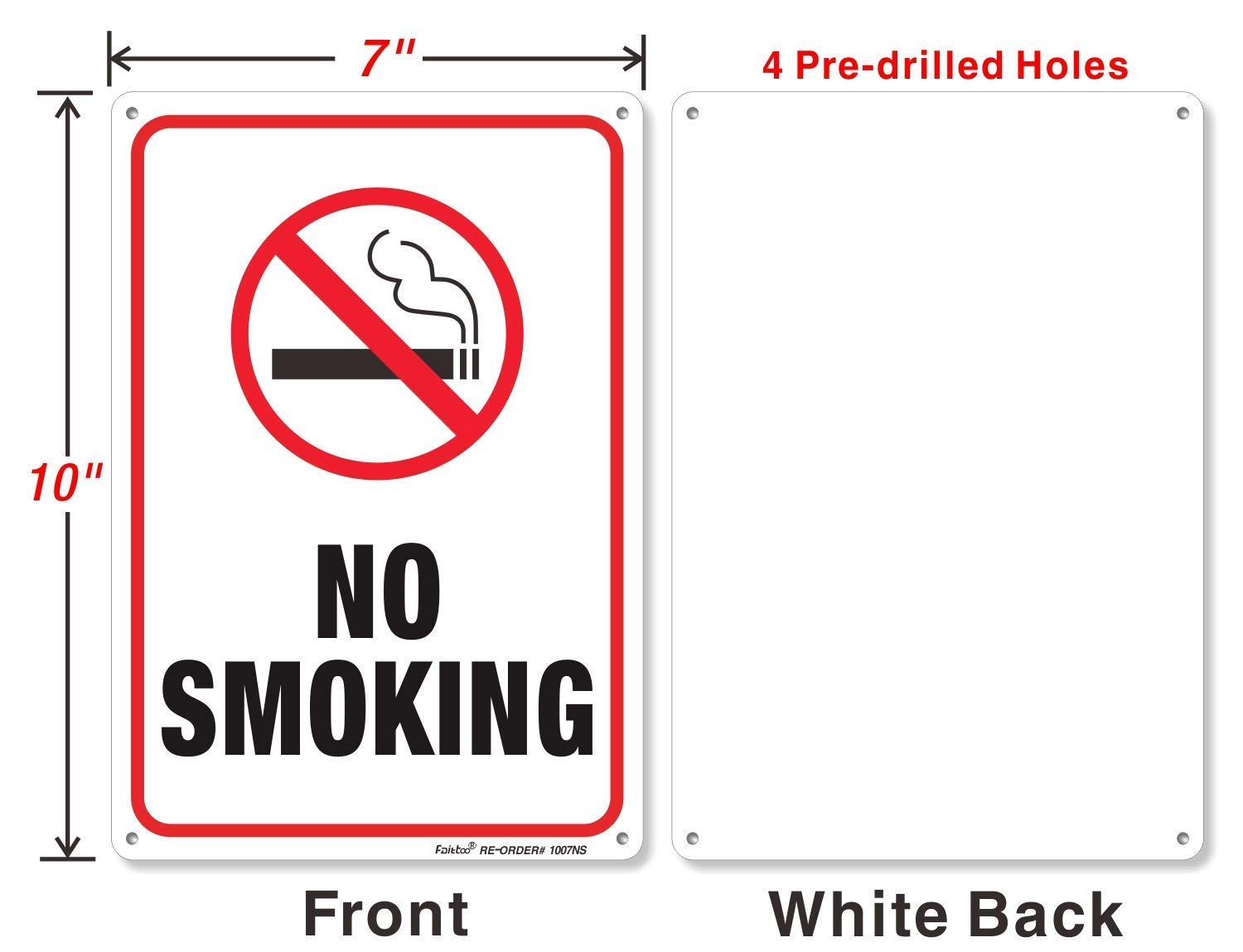 No Smoking Sign, 6 Pack No Smoking Signs for Business/Home,10 x 7 Inch