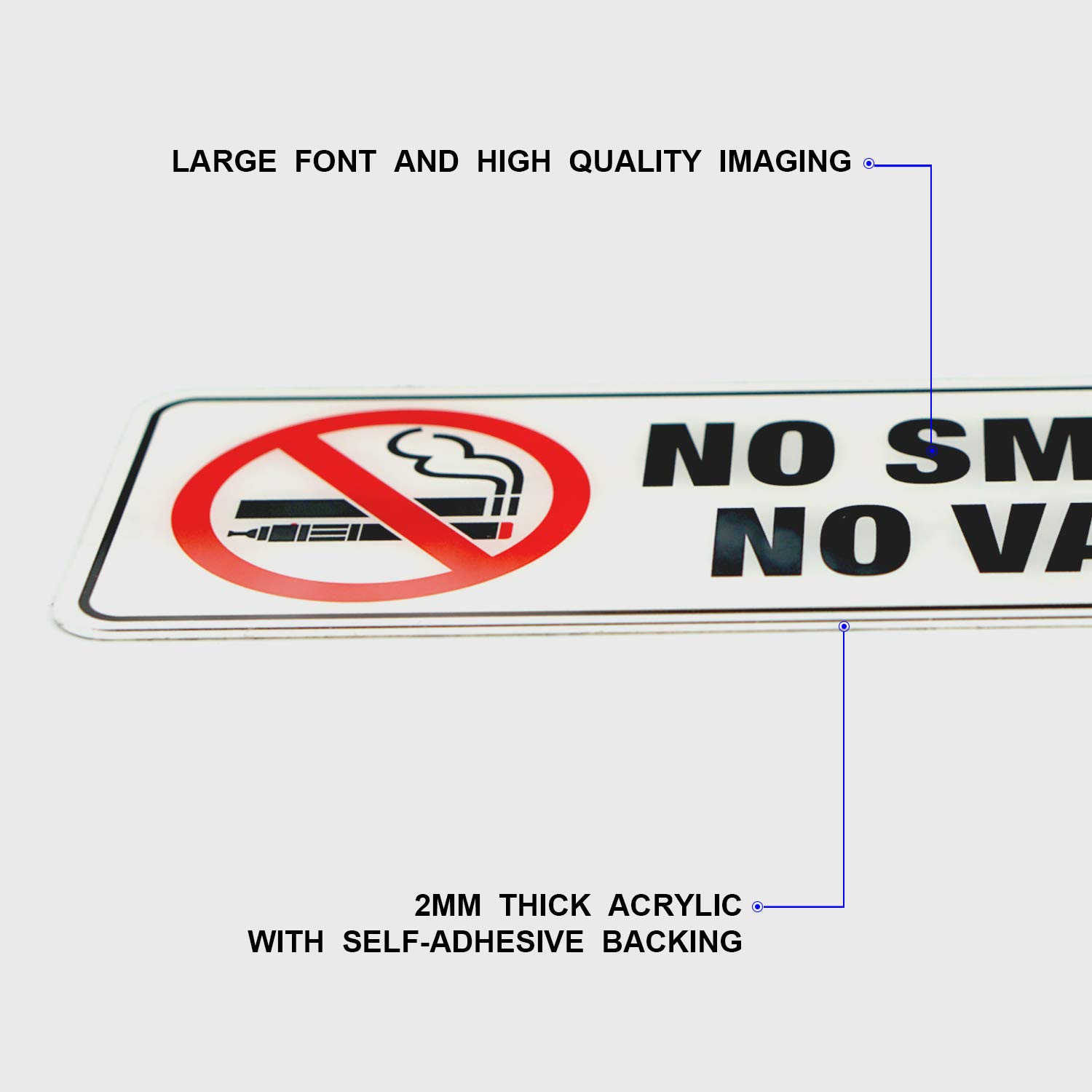No Smoking No Vaping Sign, (4 Pack) 9 X 3 Inch, Self-Adhesive, Use for