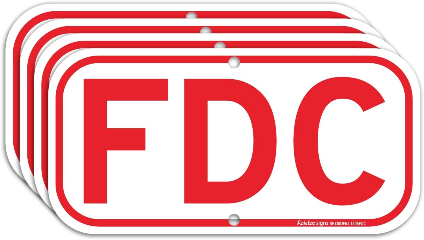 FDC Sign, Fire Department Connection Sign, 4 Pack, 12&#34; x 6&#34; .40 Rust Free Aluminum, UV Protected, Weather Resistant, Waterproof, Durable Ink，Easy to Mount