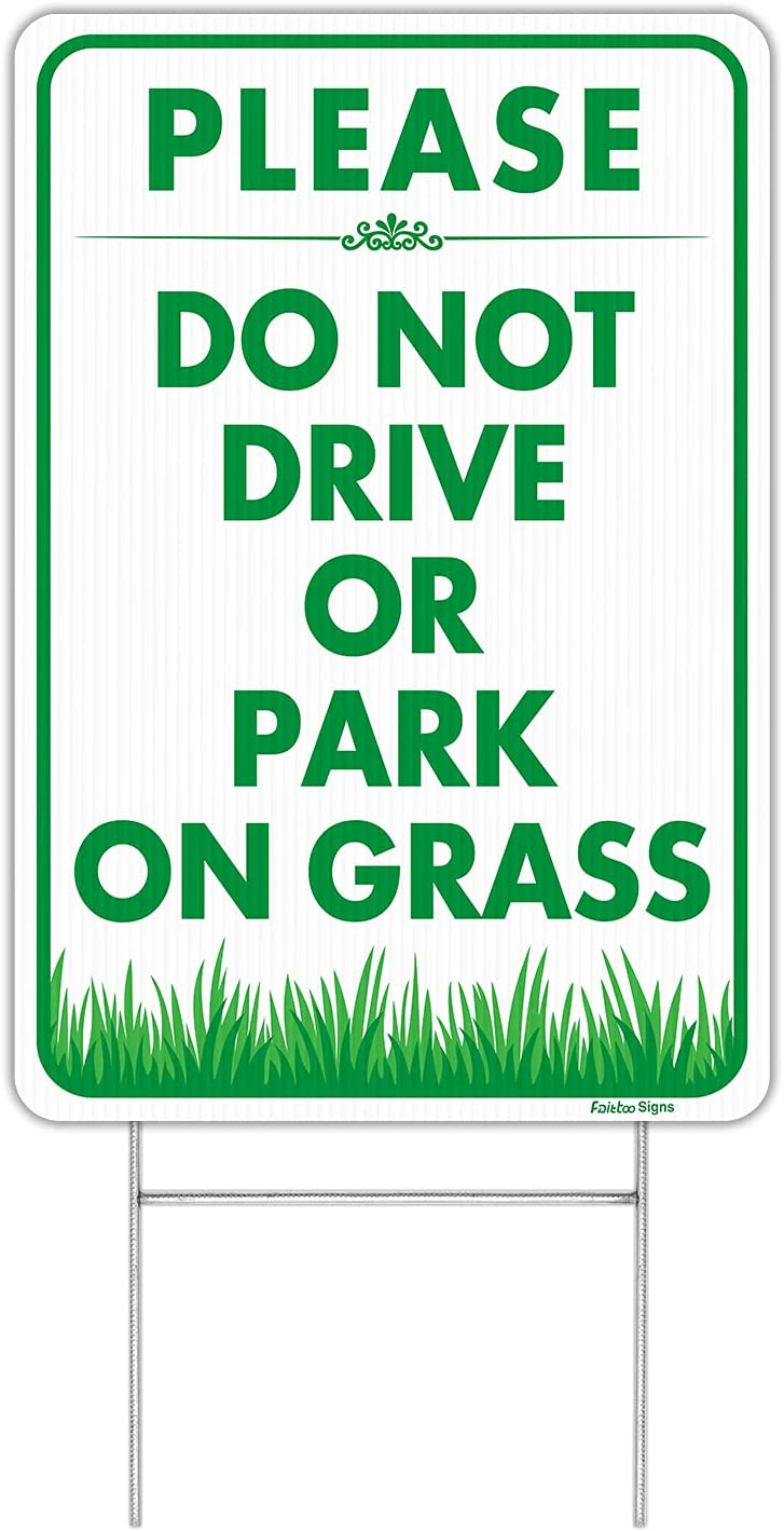 Faittoo "Please Do Not Drive Or Park On Grass" Sign with Stake,18 x 12 Inch Double-Sided Corrugated Plastic Yard Lawn Sign, Easy to Assemble, Waterproof, Weather Resistant, Non-Fading