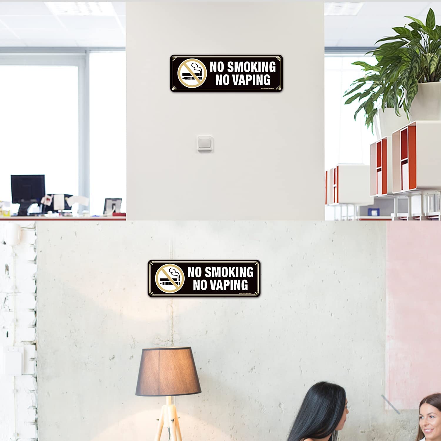 No Smoking No Vaping Sign, (4 Pack) 9 X 3 Inch, Self-Adhesive, Use for