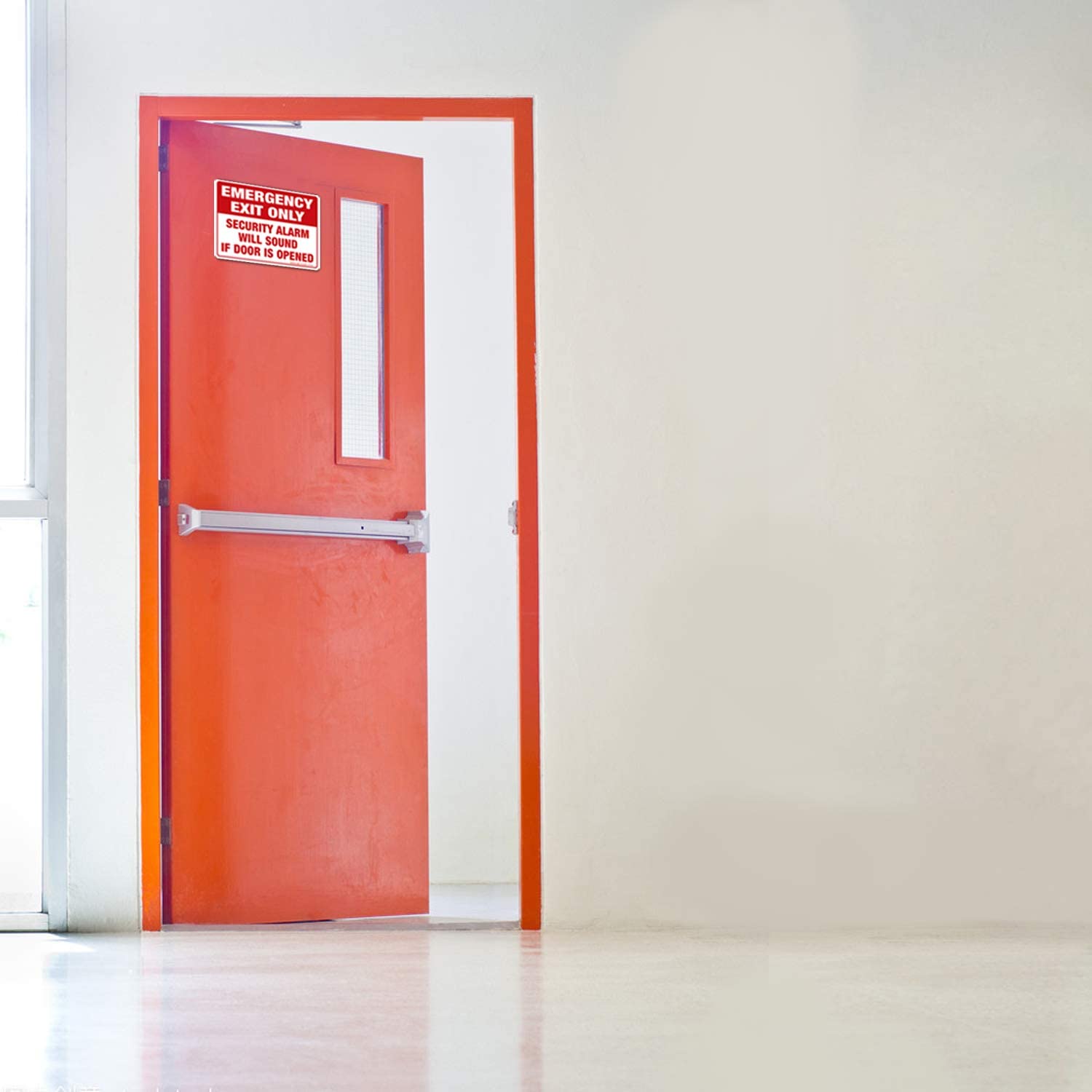 Emergency Exit Only Sticker, Emergency Exit Only - Security Alarm Will Sound If Door Is Opened Label, 10 x 7 inch Self-Adhesive Vinyl Decal Stickers, Reflective, UV Protected, Waterproof