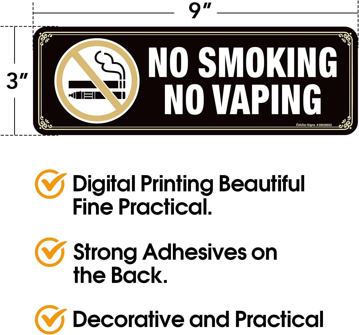 No Smoking No Vaping Sign, (4 Pack) 9 X 3 Inch, Self-Adhesive, Use for