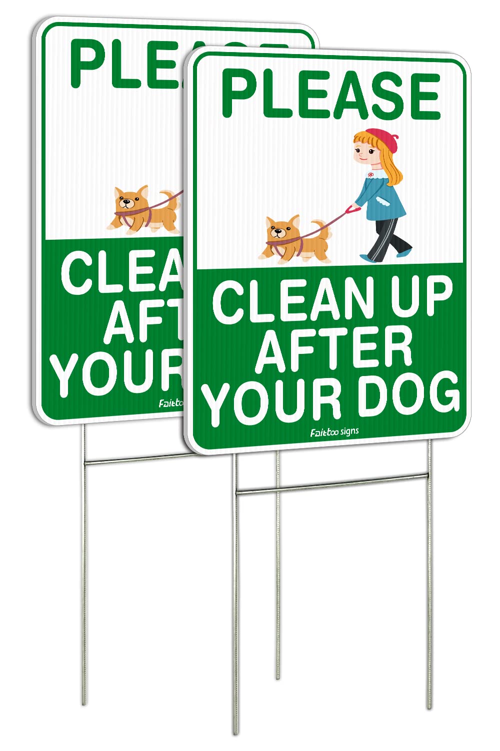 Clean Up After Your Dog Sign, 12 x 9 Clean Up After Your Pets Sign, Double Sided with Metal Wire H-Stakes Stands Corrugated Plastic, Waterproof, Weather Resistant, Easy to Mount, Non-fading