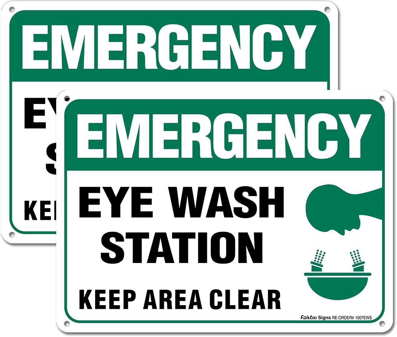 (2 Pack) Emergency Sign, Eye Wash Station Sign, Keep Area Clear Sign, 10 x 7 Inches .40 Rust Free Aluminum, UV Protected, Weather Resistant, Waterproof, Durable Ink，Easy to Mount