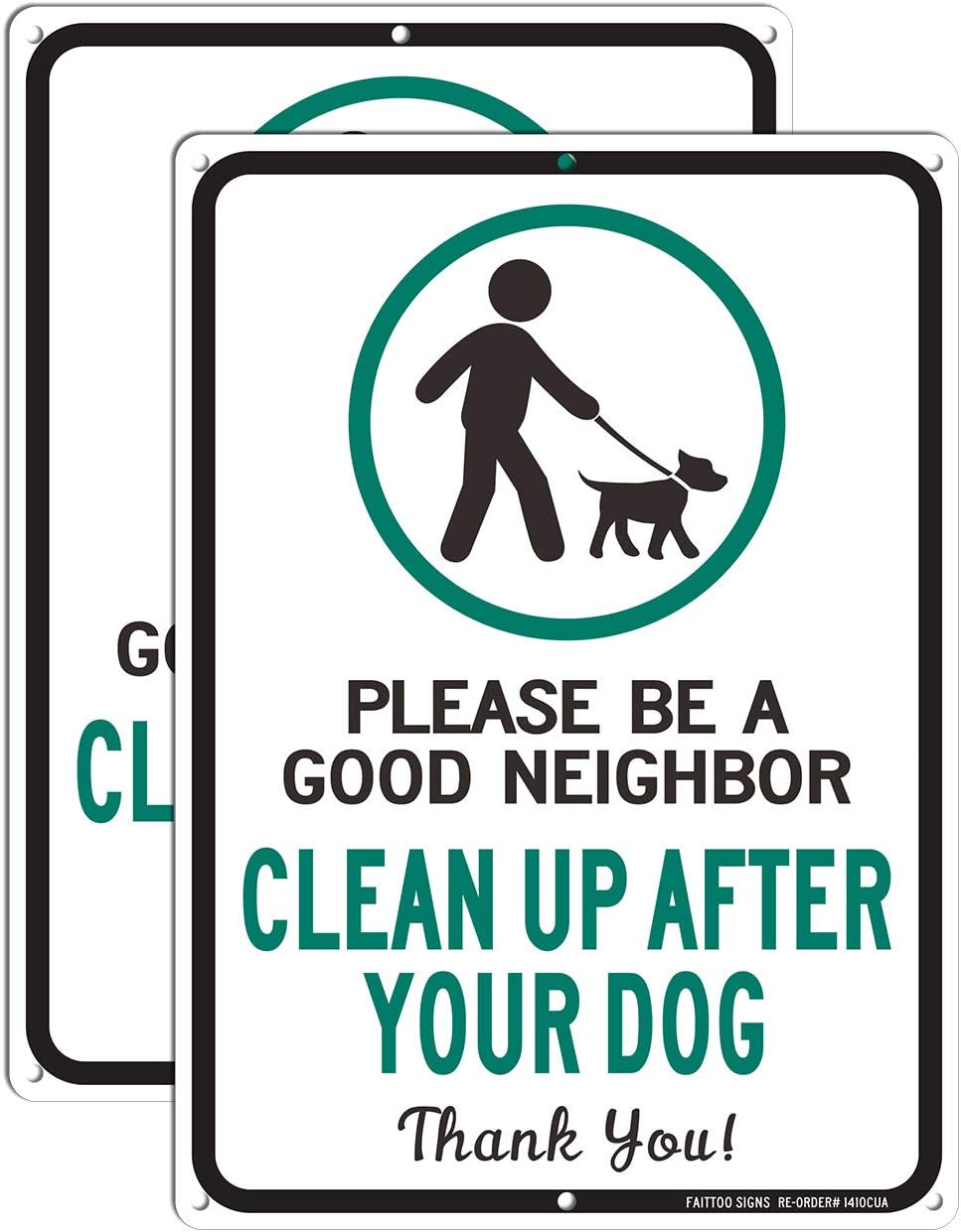 Clean Up After Your Dog Sign 2 Pack, Please Be a Good Neighbor, Clean Up After Your Pets, Be a Good Neighbor Sign, 14x10 Rust Free .40 Aluminum UV Printed, Easy to Mount Weather Resistant, Non-fading