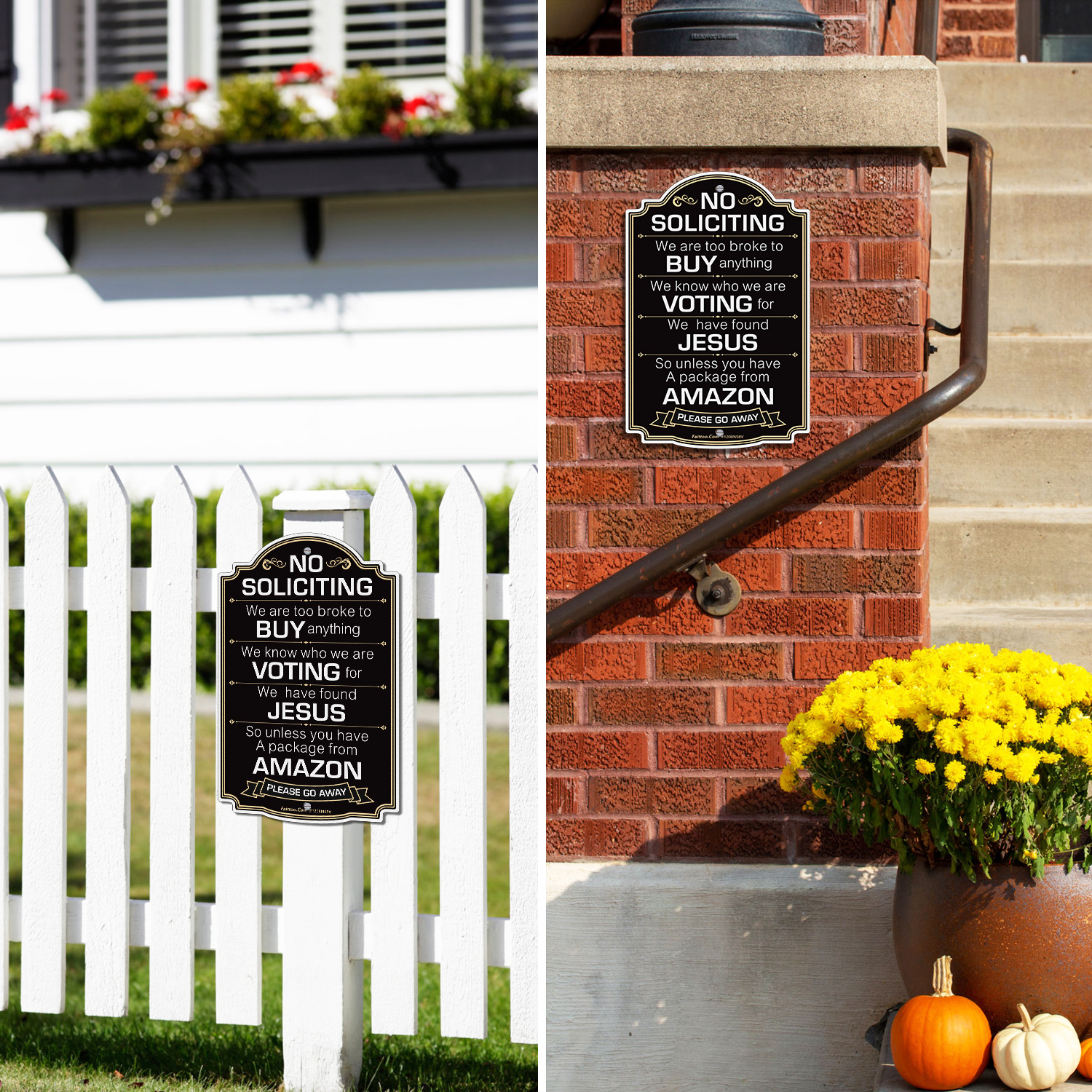 Faittoo No Soliciting Sign for House, Funny Go Away Sign, 11.6 x 7.6 Inch Reflective Aluminum No Soliciting Unless Signs for House Home Door Business, Weather/Fade Resistant, Easy to Install