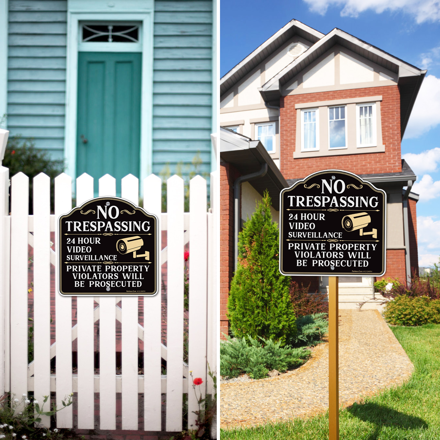 Faittoo No Trespassing Sign Private Property Protected By Video Surveillance Violators Will Be Prosecuted Sign, 11.6 x 11.6 Inch Reflective Aluminum Warning Sign, Weather/Fade Resistant, Easy to Install