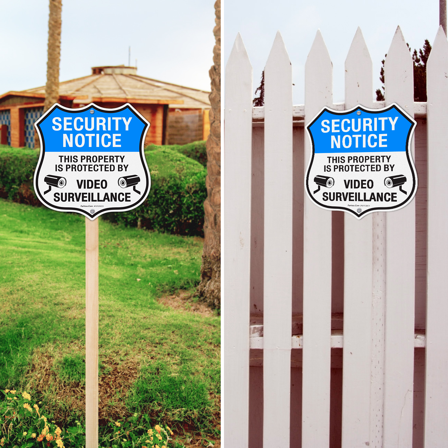 Faittoo Security Notice Sign, Property Is Protected By Video Surveillance Sign, 11.6 x 11.6 Inch Reflective Aluminum Warning Sign, UV Protected, Weather/Fade Resistant, Easy to Install